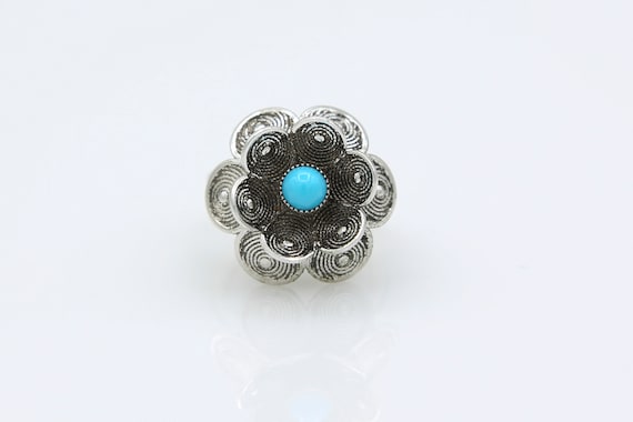 Vintage Sarah Coventry "Blue Buttercup" Ring 1971 RARE Silver Adjustable Turquoise Flower