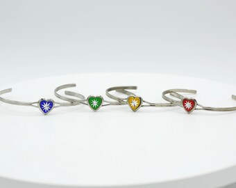 Vintage Silver Tone Heart Bangle: Colorful Starburst Cuff