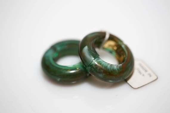 Vintage Italian Hinged Earrings Green Marbled Lucite Clip Earrings NOS