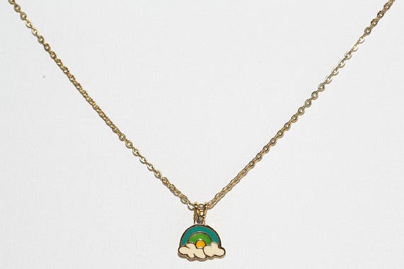 ADORABLE Tiny 80s Rainbow Necklace Vintage NOS Re… - image 2