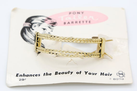Vintage Gold Pony Tailer Barrette - NOS Retro Hair Accessory Pony Tail Holder Cover Carded