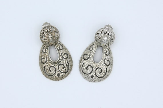 Vintage 1972 Sarah Coventry TWO-TIMER Silver Tone Clip On Removeable Drop Earrings Rare!