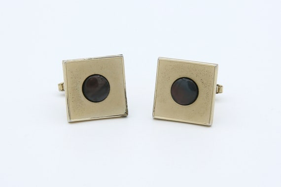 Vintage 1964 Sarah Coventry PRESTIGE Men's Cufflinks Gold Tone Brown Stone Formal Wear Accessory Rare
