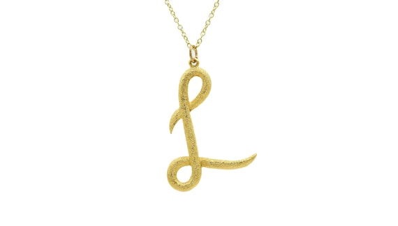 Vintage Large Gold Initial Letter L Pendant Charm Necklace Bling Gold Tone Chain