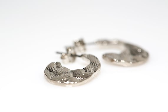 Vintage Silver Crescent Earrings Etched Hoop Pierced Ears NOS
