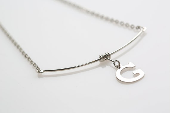 Vintage Initial Bar Necklace NOS Silver Tone Charm Letter G Letter I Alphabet Retro