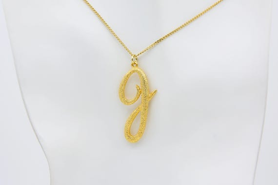 Vintage Large Gold Initial Letter J Pendant Charm Necklace Bling Gold Tone Chain