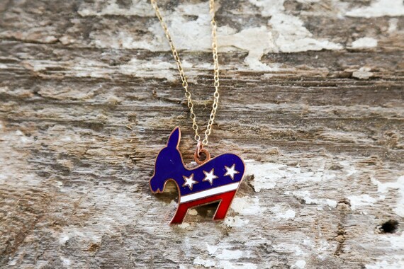 Vintage Political Democratic Donkey Necklace NOS Copper Patriotic Vote Liberal Progressive 12k Gold Chain