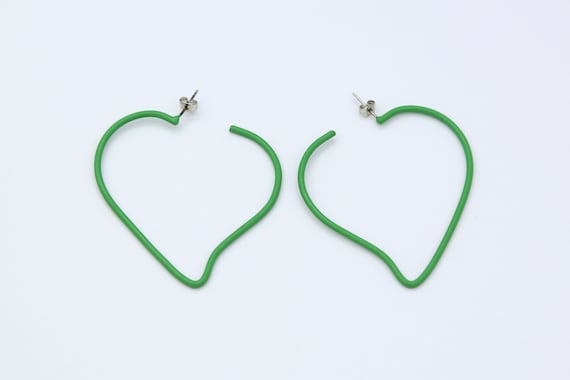 Vintage Green Heart Hoop Earrings - NOS