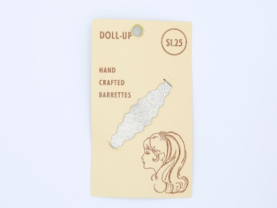 Vintage NOS Doll Up Barrette – Silver 1960s Carded Hair Jewelry Accessory Pin