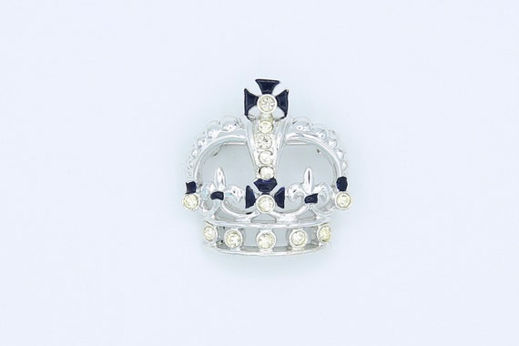 Vintage Sarah Coventry Rhinestone BLUE CROWN Sales Award Pin Rare Brooch Silver Tone
