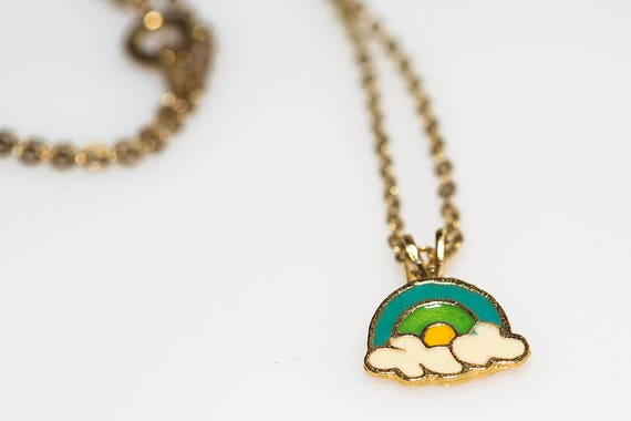 ADORABLE Tiny 80s Rainbow Necklace Vintage NOS Retro Gold Tone
