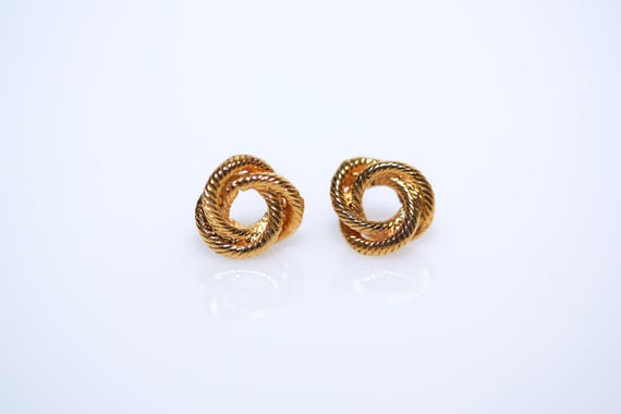 Vintage Gold Tone Love Knot Earrings Shiny Studs NOS Tiny
