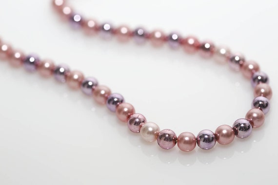Vintage Pink Faux Pearl Necklace - NOS Imitation Pearl Beaded Necklace
