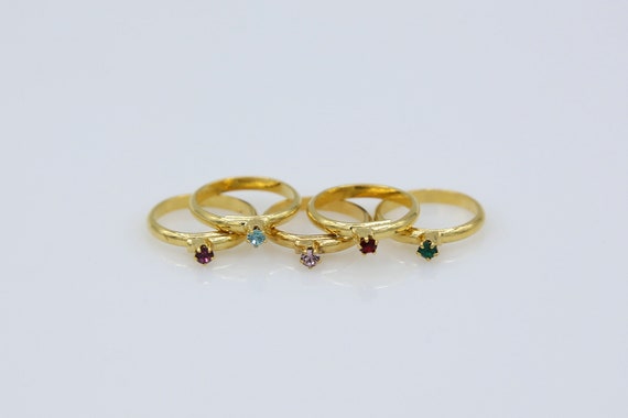 Tiny Vintage Gold Birthstone Solitaire Ring - NOS