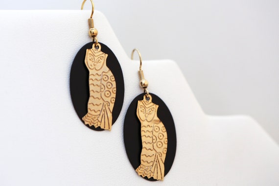 Black and Gold Animal Earrings - Vintage - image 3