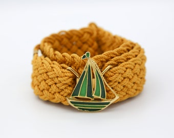 Vintage Macramé Belt - Sailboat Buckle - NOS 1970s