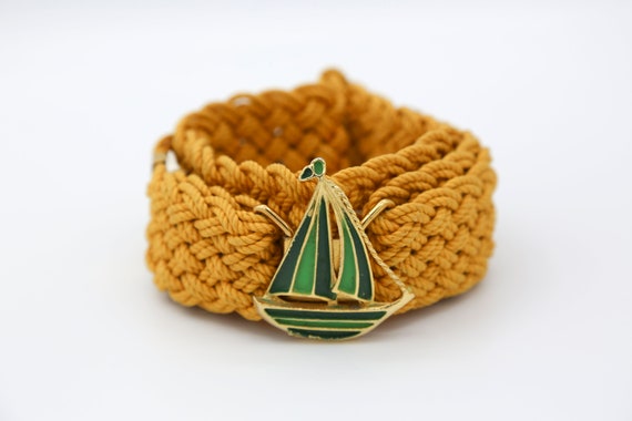 Vintage Macramé Belt - Sailboat Buckle - NOS 1970s