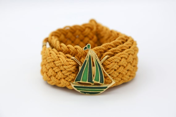 Vintage Macramé Belt - Sailboat Buckle - NOS 1970s - image 1