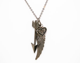 Wing + Arrow + Heart Necklace