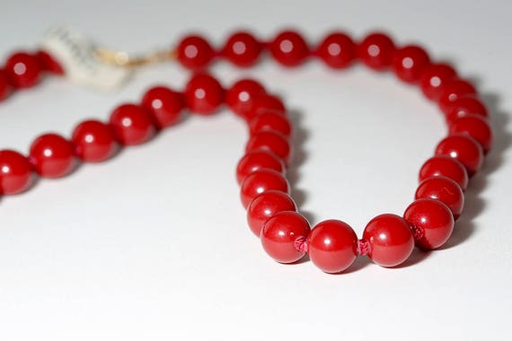 Vintage Trifari Cranberry Necklace NOS Red Beaded Necklace Retro Signed