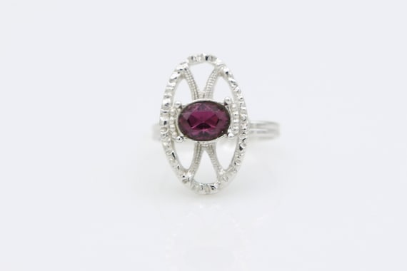 Vintage Sarah Coventry "Mystique" Ring 1974 Silver Tone Purple Stone Adjustable RARE