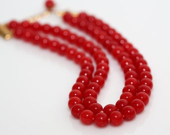 Double Strand Beaded Necklace in Red