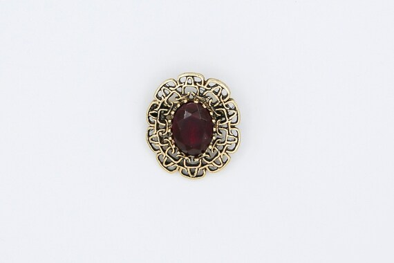 1978 Sarah Coventry FIRST LADY Pin Brooch Gold Tone Burgundy Red Stone RARE Vintage 70s