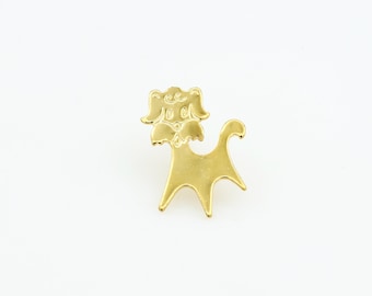 Vintage Mod Puppy Pin in Gold Tone Minimal Mid-Century NOS Dog Brooch Tac Pin