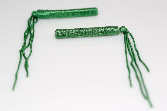 Vintage Wrap Barrettes in Green - NOS Green Ribbon Hair Clip 1970s 1980s