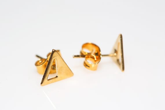 Vintage Geometric Triangle Earrings Gold Tone Tiny Studs NOS
