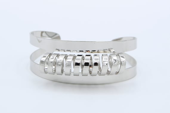 Vintage 1971 Sarah Coventry COSMIC WRAP AROUND Cuff Bracelet Rare Silver Tone Adjustable