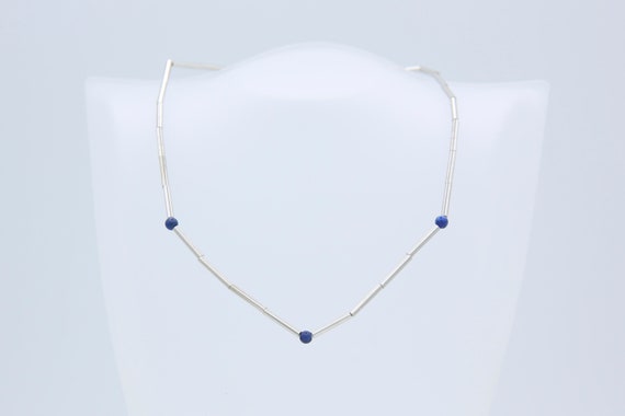 Vintage Sarah Coventry 1976 Lady Coventry GENUINE SODALITE Choker Bead Chain Necklace Sterling Silver Blue Rare!