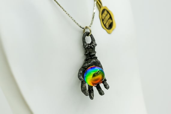 Vintage Crystal Ball Pendant Necklace: Silver Tone Hand Holding Genuine Austrian Crystal Sphere NOS