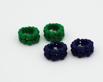 Vintage Hinged Clip Earrings Blue or Green: Retro Plastic Hoops NOS