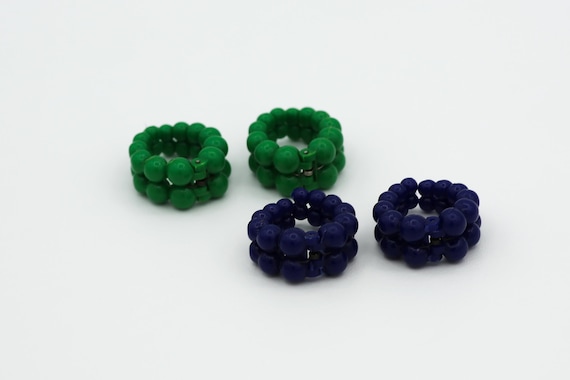 Vintage Hinged Clip Earrings Blue or Green: Retro Plastic Hoops NOS