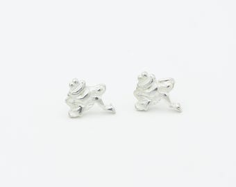 Vintage NOS Silver Tone Frog Stud Earrings | Tiny Retro Toad Studs