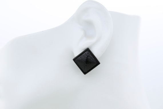 Vintage 1980s Square Pyramid Stud Earrings in Black- NOS