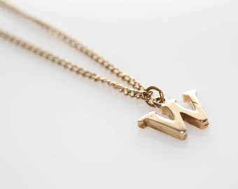 Vintage Gold Initial Necklace - W Alphabet Letter NOS Pendant Chain Dainty Charm