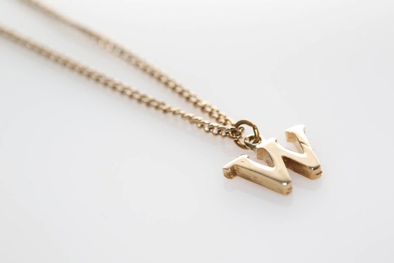 Vintage Gold Initial Necklace - W Alphabet Letter NOS Pendant Chain Dainty Charm