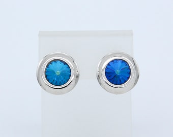 Vintage 1971 Sarah Coventry LIQUID LIGHTS Earrings Silver Tone Blue Stone Clip On Rare!