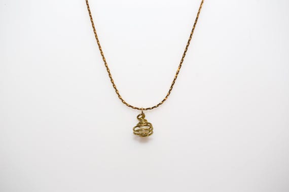 Pearl Spiral Button Necklace - Vintage NOS Gold Tone Patina