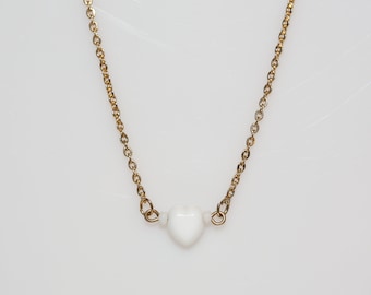 White Heart Necklace - Vintage