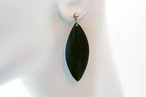Vintage Black Metal Oval Earrings NOS Large Statement Pierced
