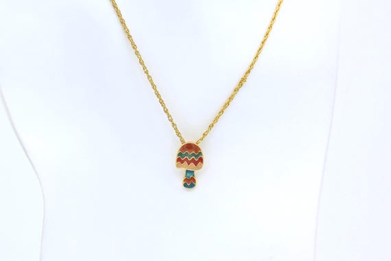 Psychedelic Mushroom Necklace – Vintage NOS Colorful Striped Rainbow Mushroom Pendant Charm