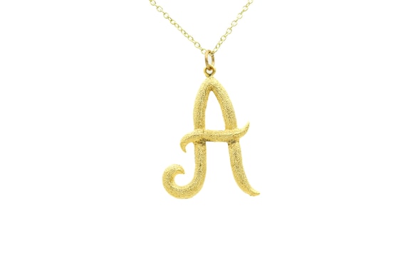 Vintage Large Gold Initial Letter A Pendant Charm Necklace Bling Gold Tone Chain