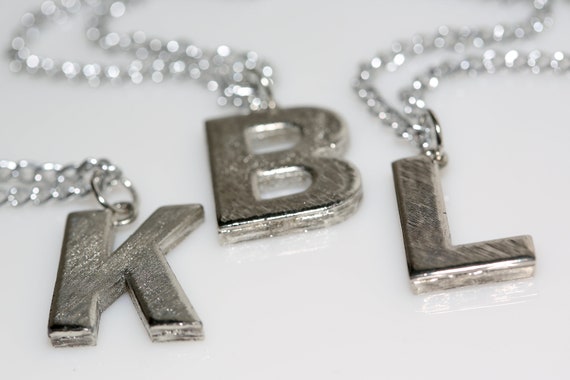 Vintage Silver Tone Bling Initial Necklace - Vintage NOS Alphabet Letter Large