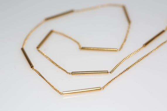 Vintage Bar Chain Necklace Gold Tone Simple Minimalist NOS