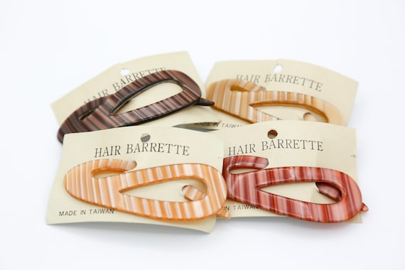 Laminated Hair Barrettes - Vintage NOS Plastic Clips