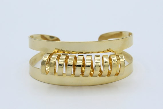 Vintage 1971 Sarah Coventry COSMIC WRAP AROUND Cuff Bracelet Rare Gold Tone Adjustable